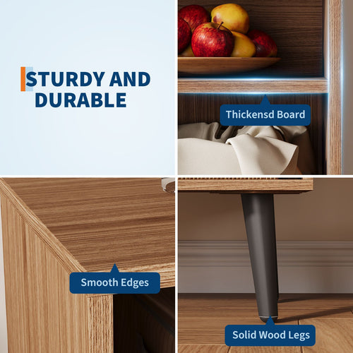 4-Tier Mid-Century Modern Walnut Wood Storage Cabinet with Doors & Legs - Freestanding Bookshelf Organizer Suitable for Living Room, Bedroom, Entryway, Home Office - Walnut Cube Shelf, Durable Furniture for Housewarming Gifts for Women & Men