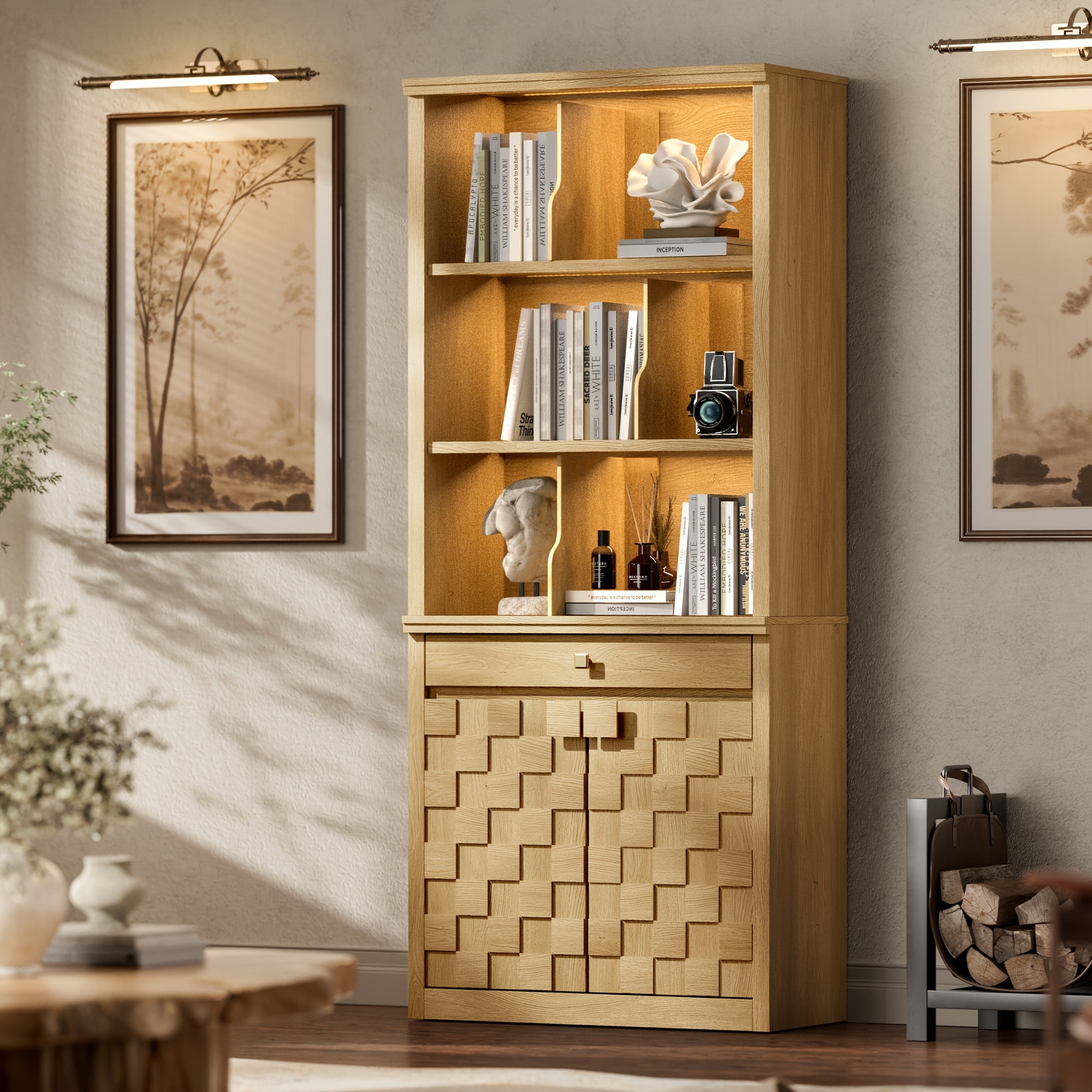 6-Tier Modern Bookshelf with Storage Cabinet, 72 Tall Bookcase with Drawer And Doors, Free Standing Display Cabinet for Home Office, Living Room, Standing Shelf