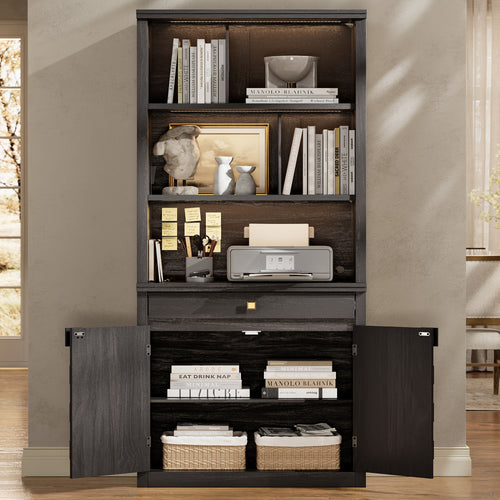 6-Tier Modern Bookshelf with Storage Cabinet, 72 Tall Bookcase with Drawer And Doors, Free Standing Display Cabinet for Home Office, Living Room, Standing Shelf