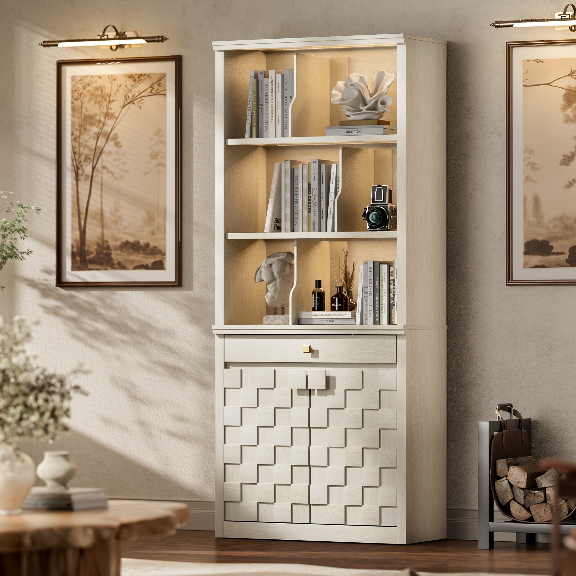 6-Tier Modern Bookshelf with Storage Cabinet, 72 Tall Bookcase with Drawer And Doors, Free Standing Display Cabinet for Home Office, Living Room, Standing Shelf