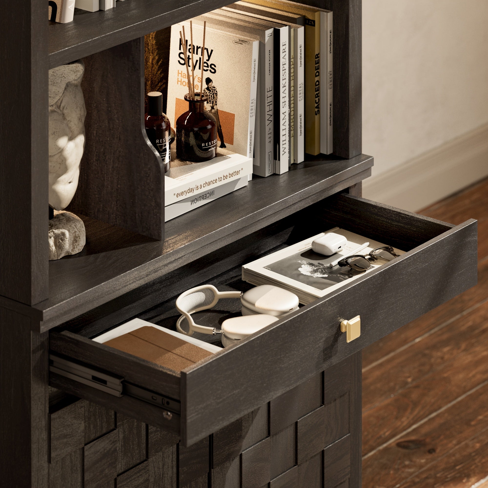 6-Tier Modern Bookshelf with Storage Cabinet, 72 Tall Bookcase with Drawer And Doors, Free Standing Display Cabinet for Home Office, Living Room, Standing Shelf