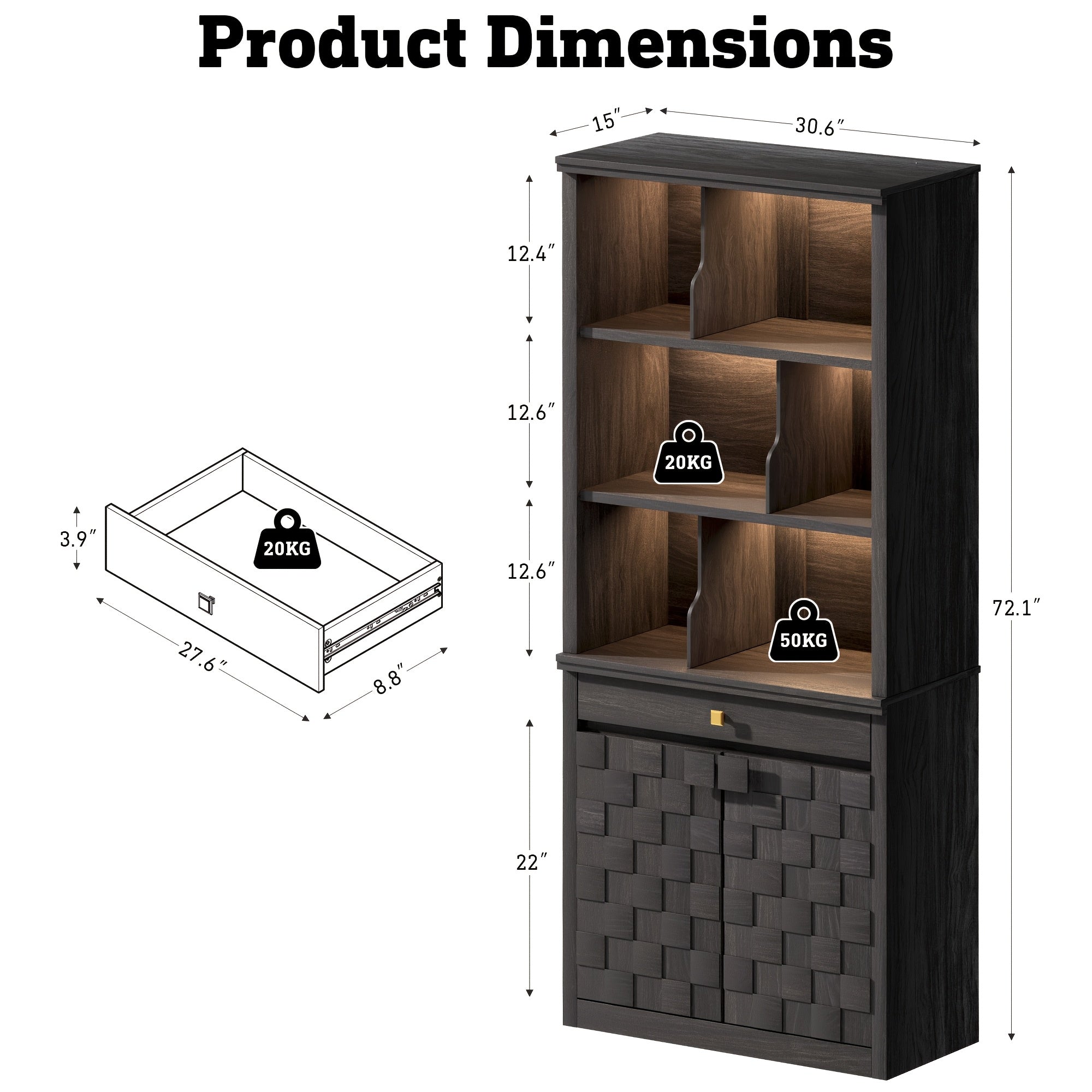 6-Tier Modern Bookshelf with Storage Cabinet, 72 Tall Bookcase with Drawer And Doors, Free Standing Display Cabinet for Home Office, Living Room, Standing Shelf