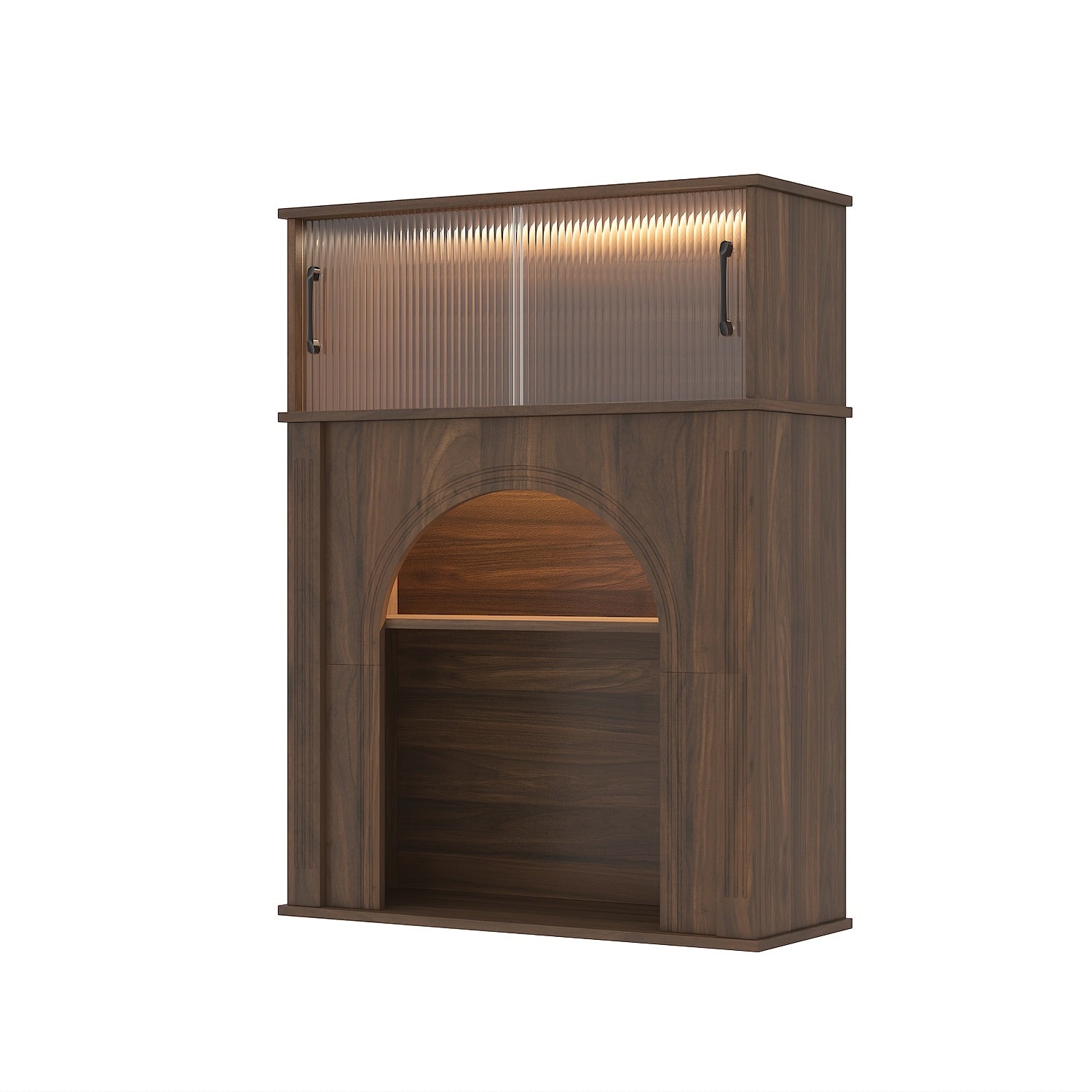 Contemporary Storage Unit Featuring Two Shelves And One Compartment, a Display Cabinet with a Glass Door, a Bookshelf with Sleek Handles, Suitable for The Living Room, Office, And Entryway, Stylishly Designed in Brown